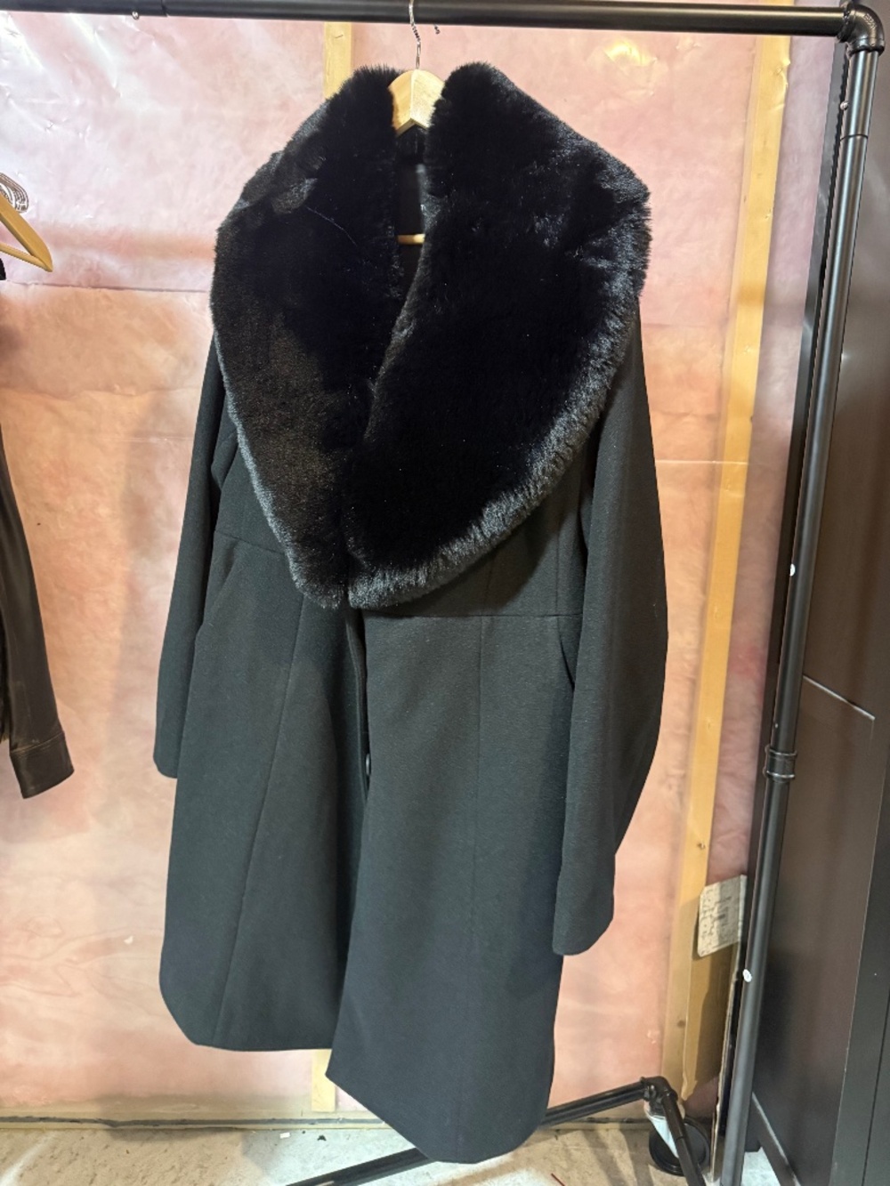 Faux fur collar dress coat